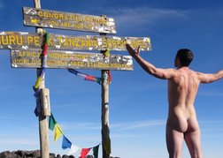 Naked man at the top of Mount Kilimanjaro 