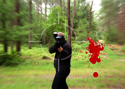 Paintball Man shooting at the camera 
