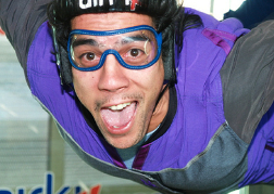 Man Indoor Skydiving Close Up