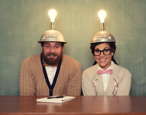 Funny picture of a couple with their home made thinking caps on