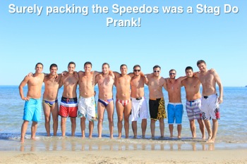 Stag Group IN Swimwear On Bournemouth Beach