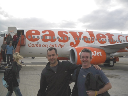 Stag group getting on an Easyjet flight