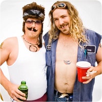 two guys from a stag party in fancy dress