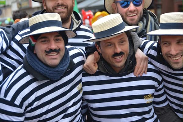 Stag Group dressed up as gondoliers on a stag weekend abroad