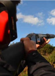 Clay Pigeon Shooting Close Up, View Down the Barrel of a gun