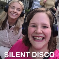 Silent Disco Hen Party Wearing Headphones Listening to Music