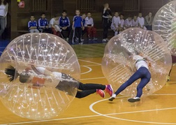 Hen party playing bubble football in Prague