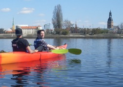 Stag Party canoeing on the river Daugava, Riga