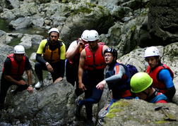 stag group Canyoning walking up the Gorge