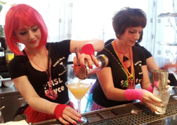 Hen Party in fancy Dress doing a Cocktail Class