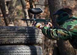 Paintball man in action