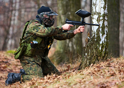 Paintball man in action