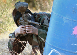 Paintball man in action