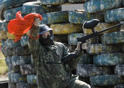 Paintball Man Waving Red Flag