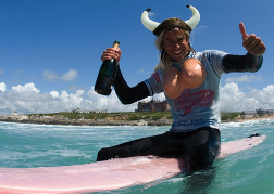 Newquay Surfer Wearing Viking Hat