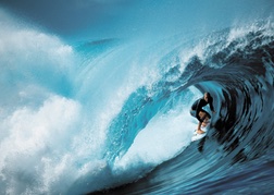 Professional surfer in the waves in Newquay