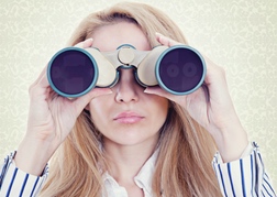 Lady with Binocular looking for treasure