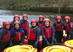 A hen party getting ready to go White Water Tubing