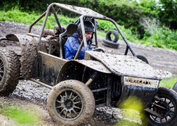 A man racing A WA Rebel Kart on a stag weekend