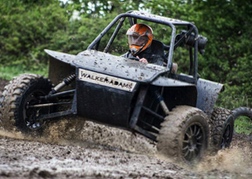 A man racing A WA Rebel Kart on a stag weekend