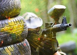 Paintball man in action