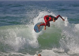 Surfer riding a wave