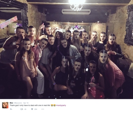 Picture of a hen party wearing Jamie Vardy masks