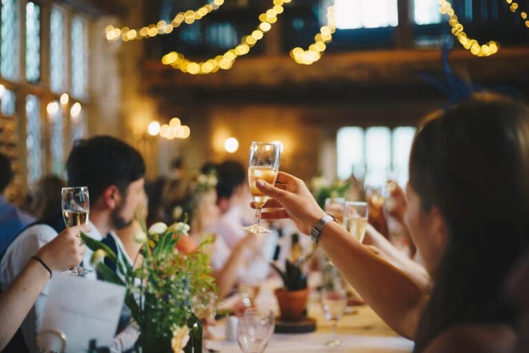 Raising a glass at a wedding
